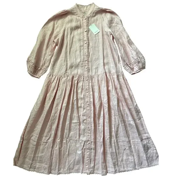 Morton Mac Stella Midi Linen Shirt Dress Light Pink Size Medium/Large Tall - Picture 9 of 12